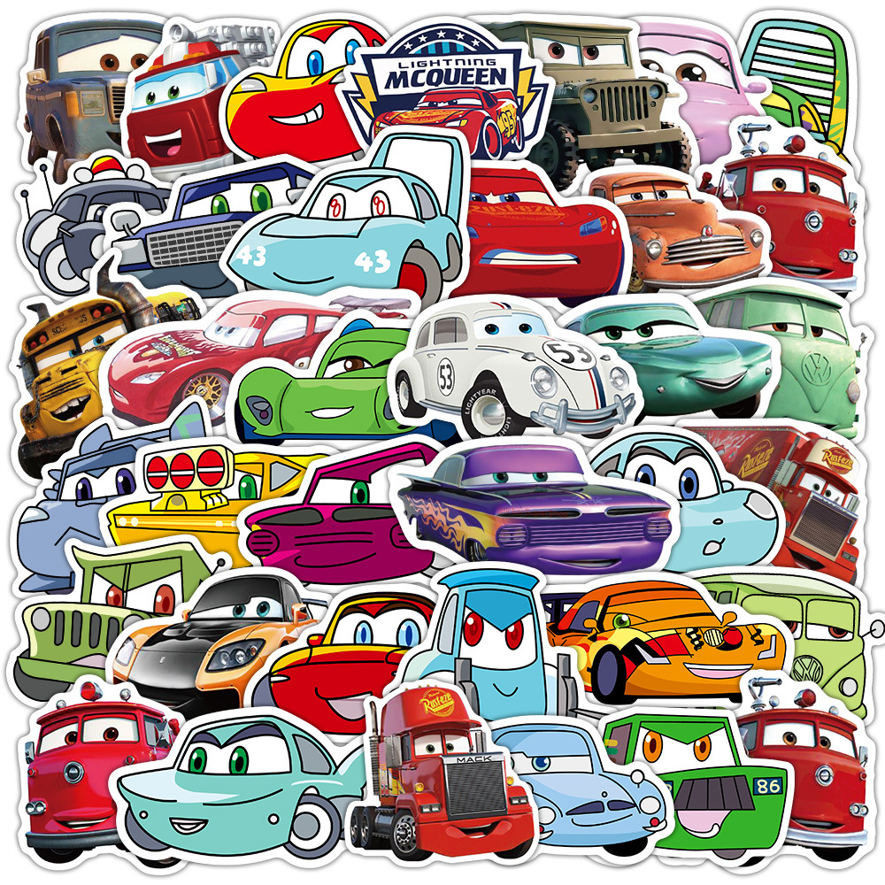 50张卡通可爱汽车总动员涂鸦贴纸卡通玩具装饰行李箱笔记本手帐贴