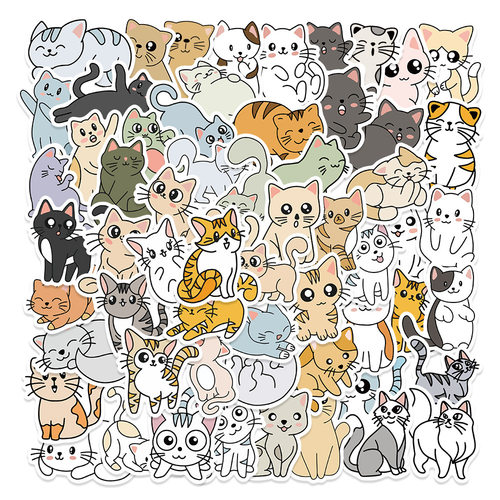 60张手绘线条猫咪贴纸画
