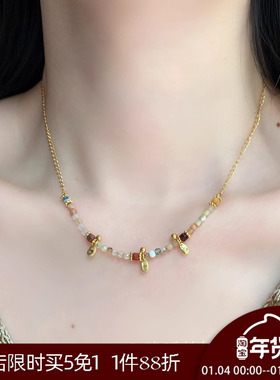 晚睡的桔梗「渐色」高级感轻奢天然石可爱勺子项链复古气质锁骨链