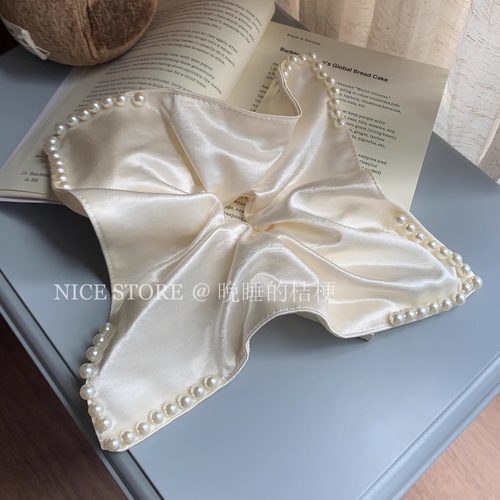 晚睡的桔梗「明月光」法式气质方形珍珠缎面发圈高级优雅大肠发绳