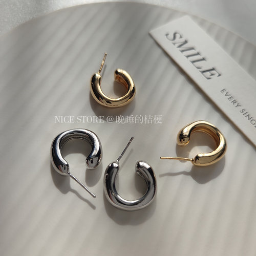 晚睡的桔梗｜马蹄形素圈耳环