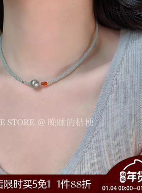 晚睡的桔梗|绿色玛瑙串珠项链