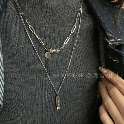 晚睡的桔梗「记忆隧道」双层叠戴卫衣项链ins风百搭钛钢毛衣链女