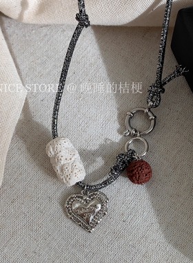五折清仓「幕江上」民族复古爱心水手扣项链中古多元素吊坠颈链