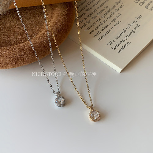 晚睡的桔梗I锆石钛钢链条项链