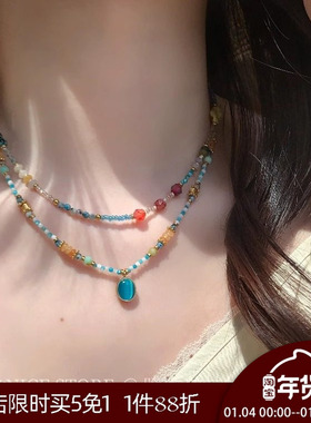 晚睡的桔梗I天然石串珠项链