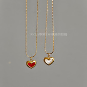 晚睡 桔梗「复兴恋诗」日韩红色爱心吊坠钛钢项链双面桃心锁骨链