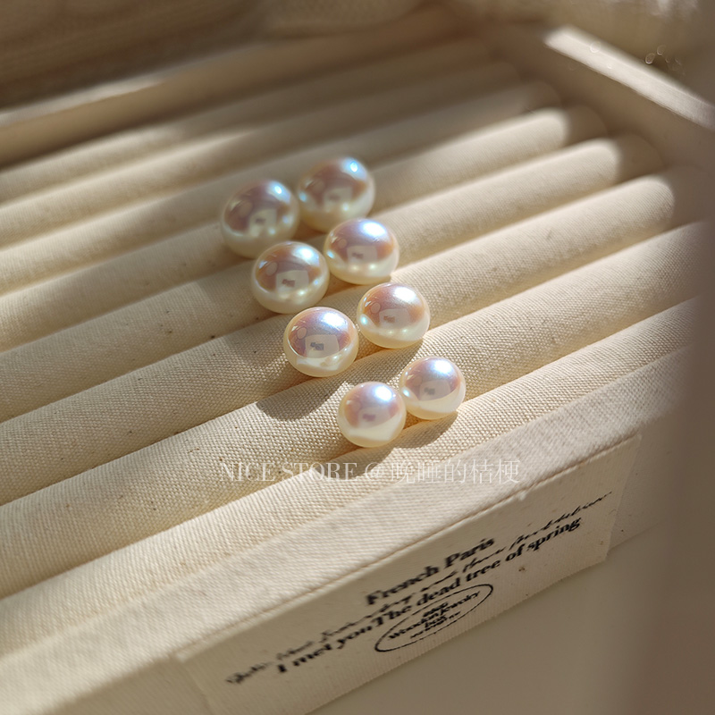 晚睡的桔梗「塞纳河暮晚」法式粉光馒头珍珠人鱼姬耳钉ins耳饰女