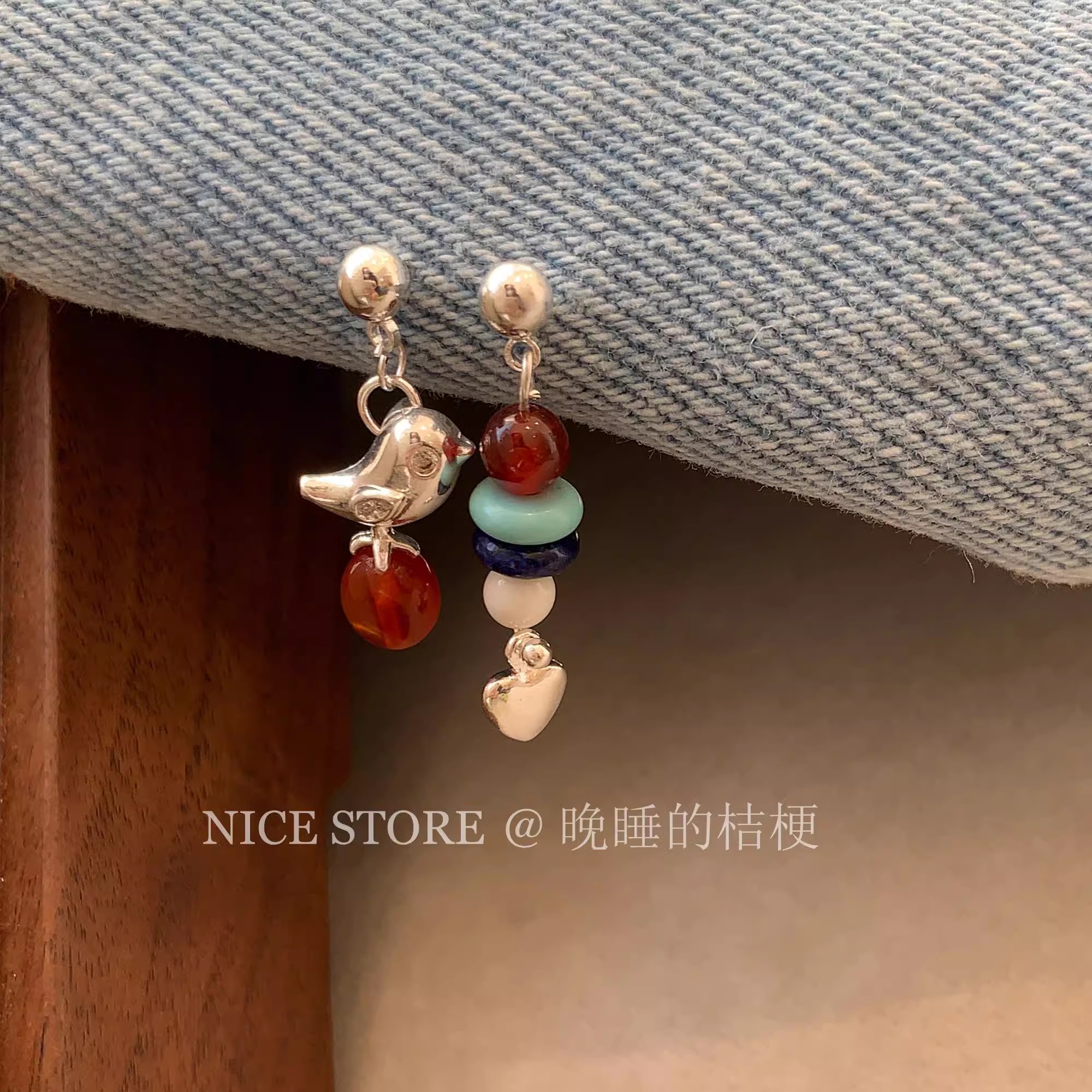 晚睡的桔梗|喜鹊爱心耳环