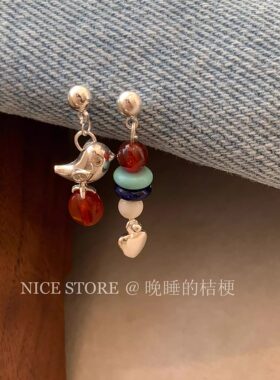 晚睡的桔梗|喜鹊爱心耳环