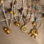 售完无补「串串金」沙金编织葫芦吊坠福袋毛衣链新中式 罗盘项链