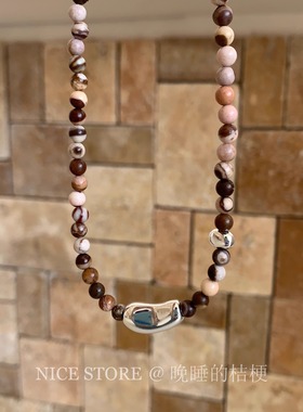 晚睡的桔梗「沙丘」复古不规则澳洲斑马石豌豆项链串珠小众锁骨链