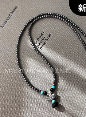 晚睡的桔梗「知更鸟」小众灰珍珠小鸟项链高级感ins复古锁骨链女