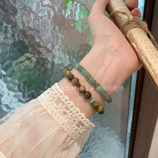 五折清仓「檀香入梦」新中式复古绿檀木天然石手串小众中古手链