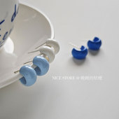 晚睡 桔梗「蓝白c小调」日韩ins滴釉小c圈耳环百搭极简少女耳饰