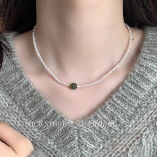 晚睡的桔梗「玉墨落」小众设计和田玉珍珠项链气质轻奢精致锁骨链