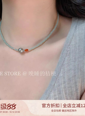 晚睡的桔梗|绿色玛瑙串珠项链