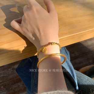晚睡的桔梗「醉霓歌」新中式沙金小福袋民族风手链金饰百搭手镯女