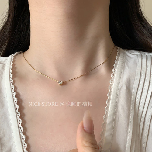 晚睡的桔梗「恒星」韩系ins风一颗锆石钛钢项链mini隐形锁骨链女