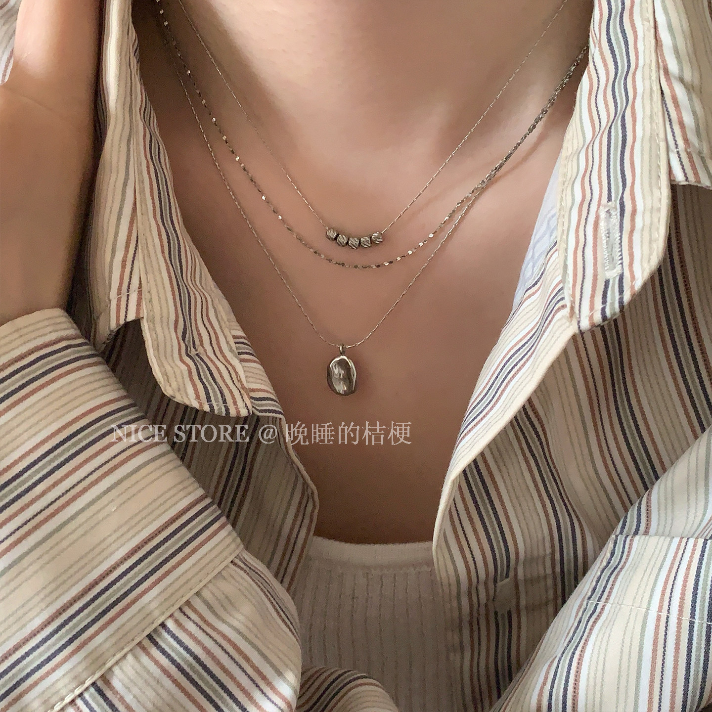 晚睡的桔梗「地中海岸」日韩ins锆石吊坠钛钢项链轻奢叠戴锁骨链