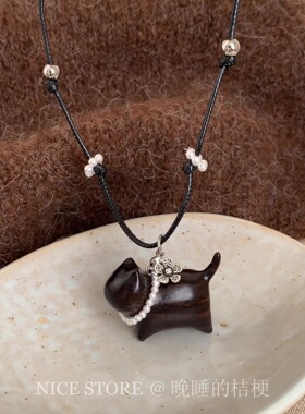 晚睡的桔梗「咪咪」设计小猫编绳项链独特简约可爱ins毛衣链女