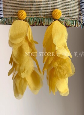 晚睡的桔梗「碎金月」海边度假氛围黄色花瓣流苏耳环夸张长款耳饰