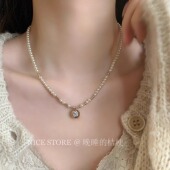 晚睡 桔梗「冶之」法式 轻奢珍珠咖啡金珠项链轻奢锆石吊坠锁骨链