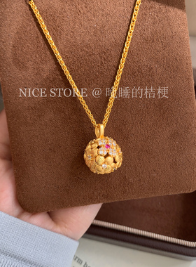 晚睡的桔梗「宝相花」中古沙金葫芦花球项链古法送礼新中式锁骨链