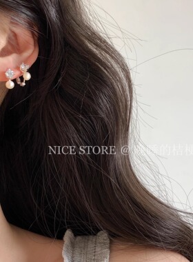 晚睡的桔梗「莉莉斯」法式淡水珍珠锆石小耳扣日韩百搭耳圈耳饰
