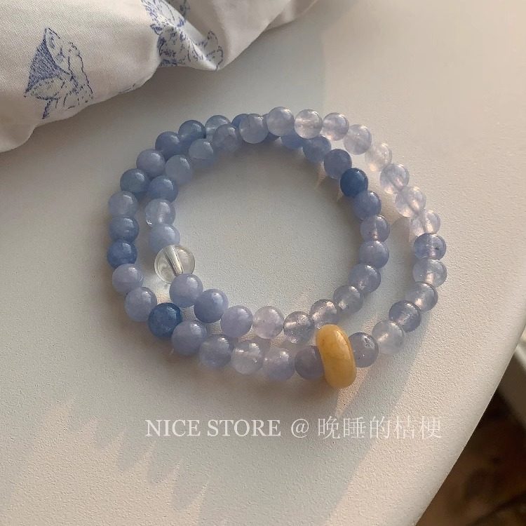 晚睡的桔梗「水木晖」天然石海蓝色双层串珠手链小众清新气质手串