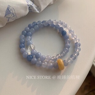 晚睡的桔梗「水木晖」天然石海蓝色双层串珠手链小众清新气质手串