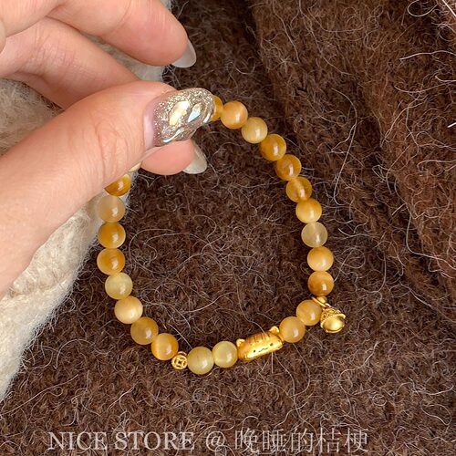 晚睡的桔梗「招财小猫」金虎眼小猫铜钱手串