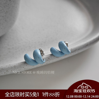 五折清仓「天空许愿池」小清新天蓝色滴釉前后两戴c圈耳钉耳饰