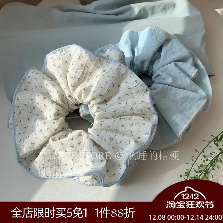 售完无补「蓝绣球」日系清新蓝色系碎花大肠发圈韩系大肠圈发绳