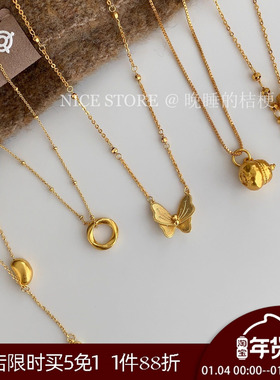 晚睡的桔梗「倾金」沙金葫芦蝴蝶碎碎冰项链项链新中式叠戴锁骨链