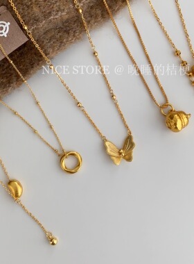 晚睡的桔梗「倾金」沙金葫芦蝴蝶碎碎冰项链项链新中式叠戴锁骨链