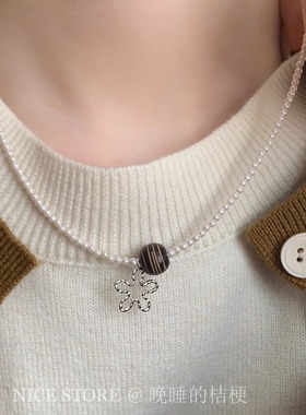 售完无补「花秋」日韩小众百搭气质珍珠花朵项链高级复古锁骨链