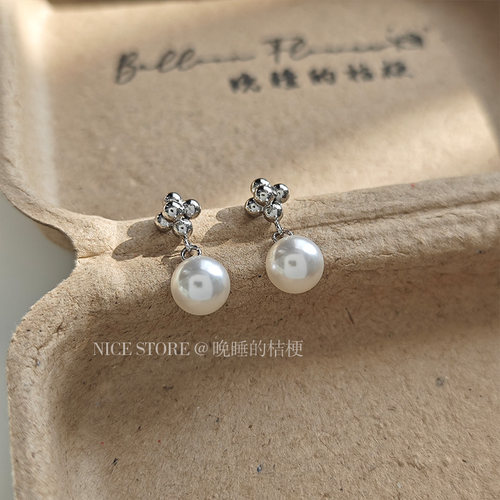 晚睡的桔梗｜珍珠小花朵耳钉