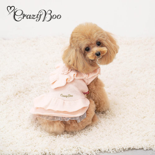 可吉步 Crazy Boo日本品牌宠物服 玫瑰针织连衣裙 优雅荷叶边