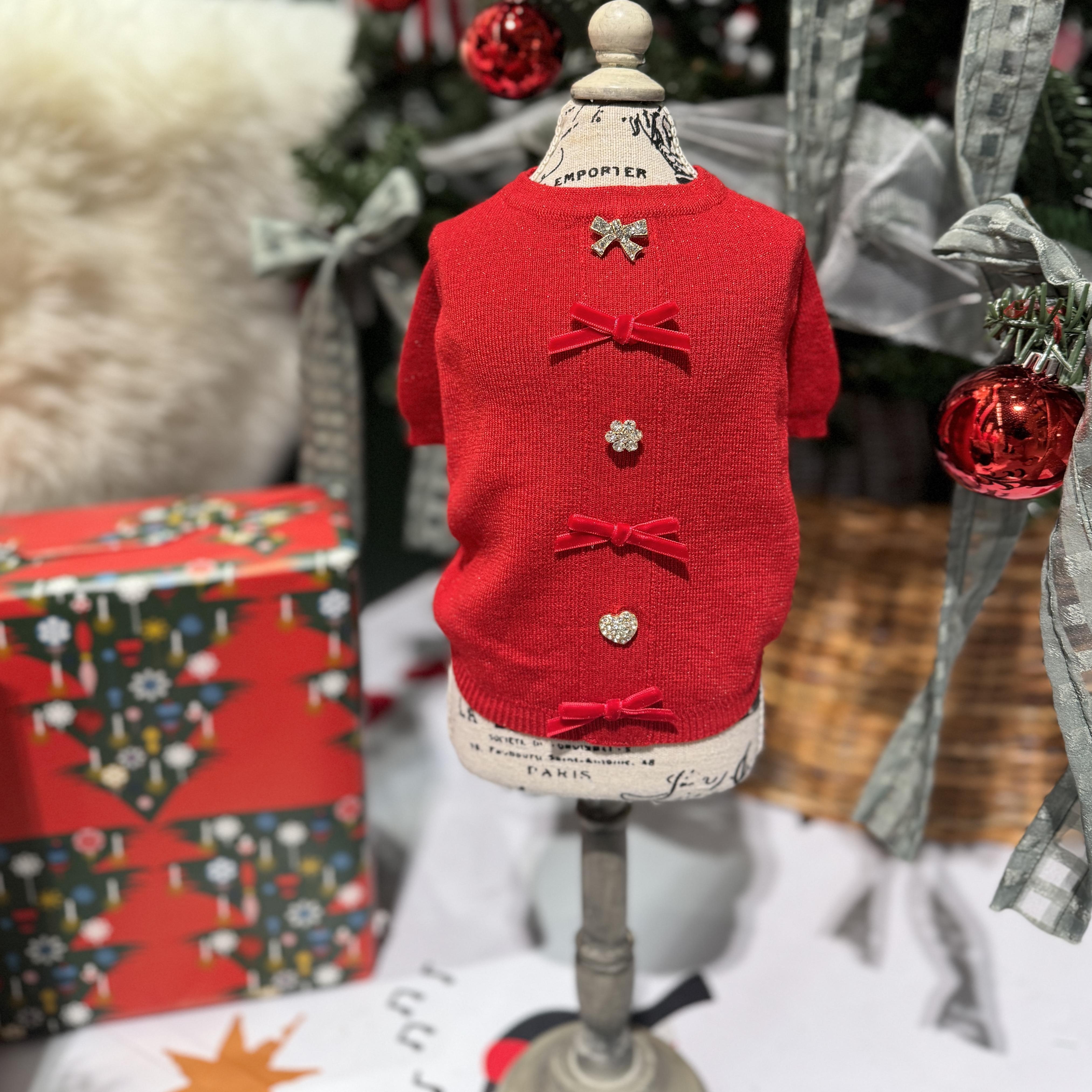 魅意Glamourism日本品牌宠物服装限定版艾莉亚蝴蝶结毛衣圣诞新年