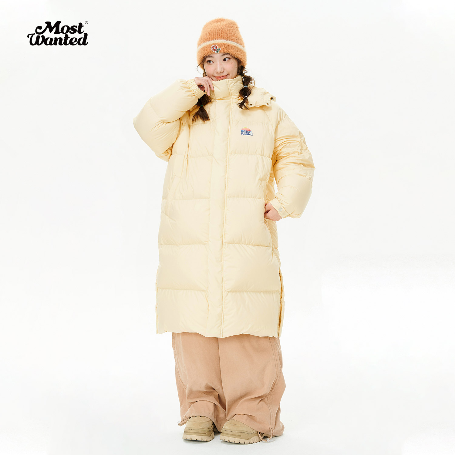 基础可拆卸连帽长款羽绒服