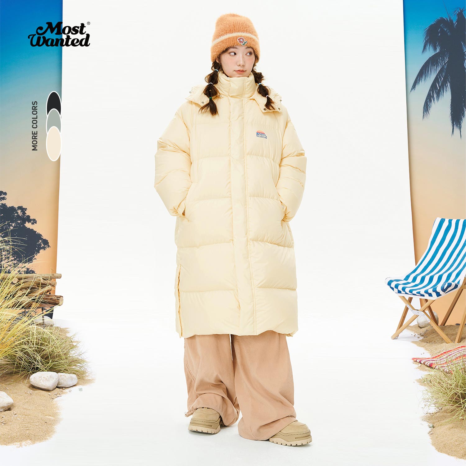 基础可拆卸连帽长款羽绒服