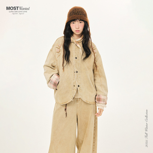 mostwanted可拆卸领格纹拼接刺绣牛仔外套女2026春季新款夹克