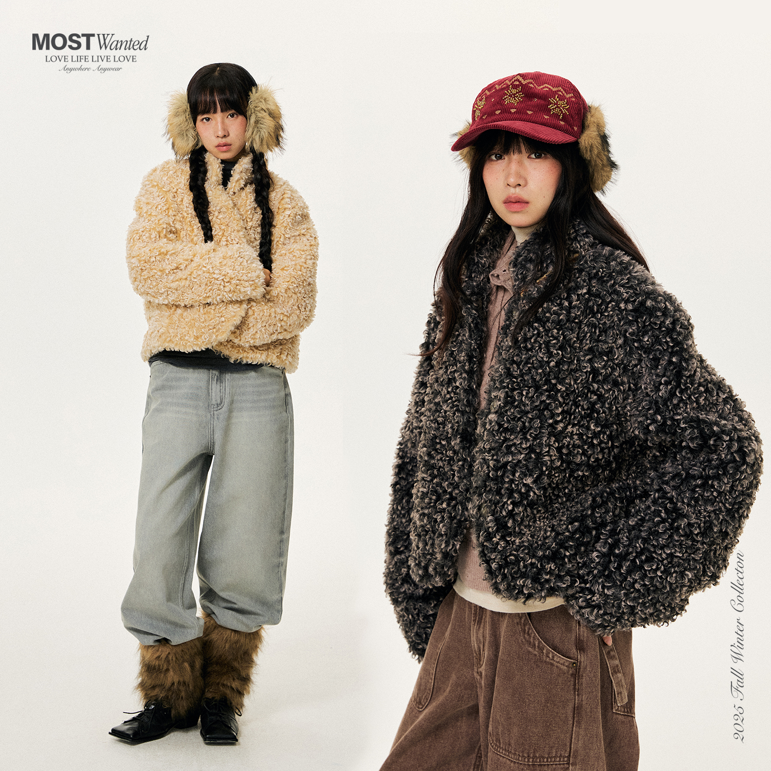 mostwanted双色晕染羊卷毛皮草保暖厚外套女2025新款冬季毛毛外套