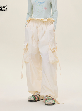 mostwantedlab 荷叶边花苞速干工装裤宽松垂感通勤串珠休闲长裤