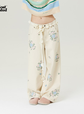 mostwantedlab簇状小花十字刺绣休闲裤24秋冬