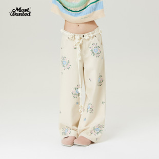 mostwantedlab簇状小花十字刺绣休闲裤26春季新款