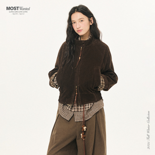 mostwanted双面穿磨毛格纹复古麂皮夹克外套女2025秋冬新款