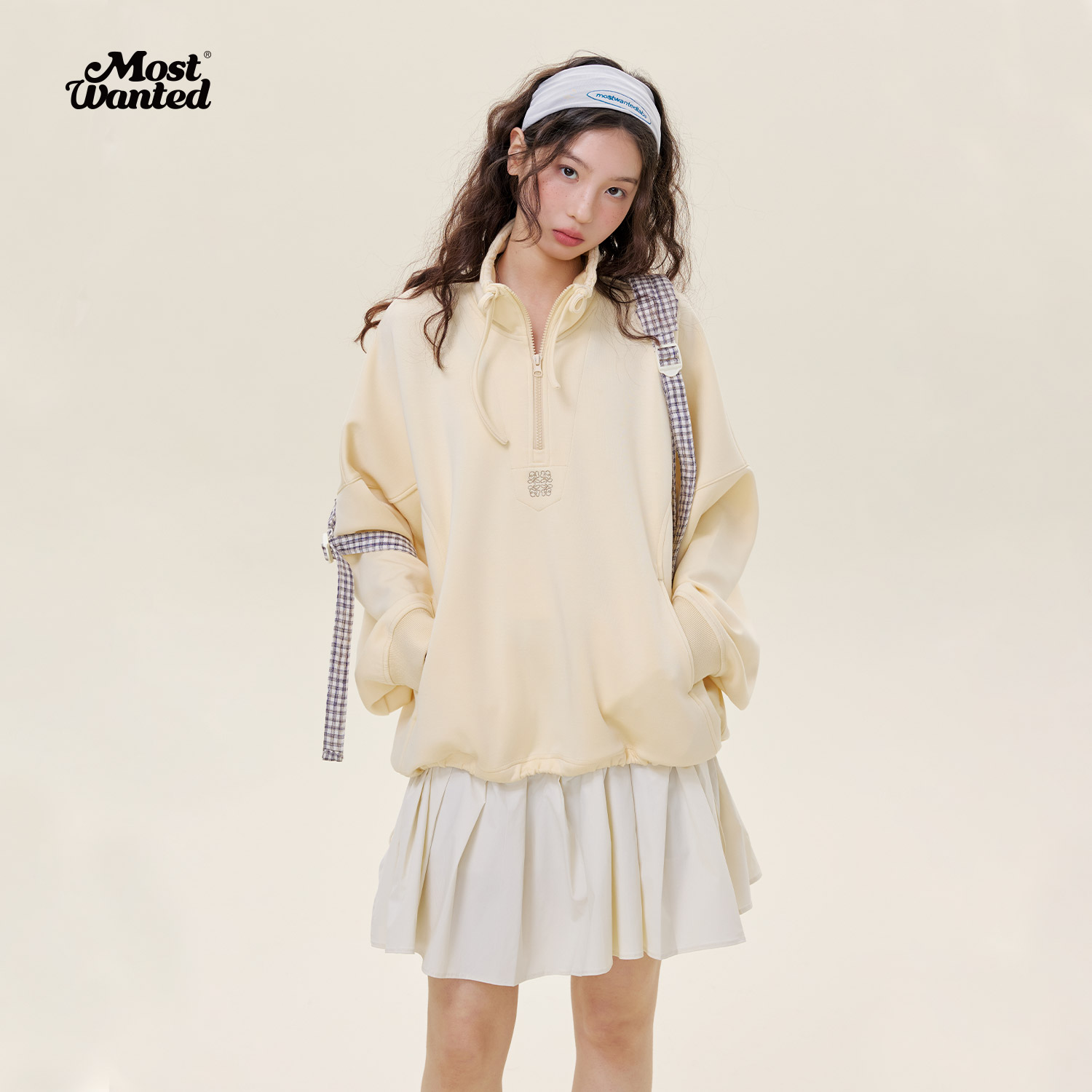 mostwanted 可脱卸百褶下摆弧形结构polo卫衣