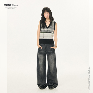 mostwanted扎花水洗复古低腰直筒牛仔裤女2026春季新款长裤